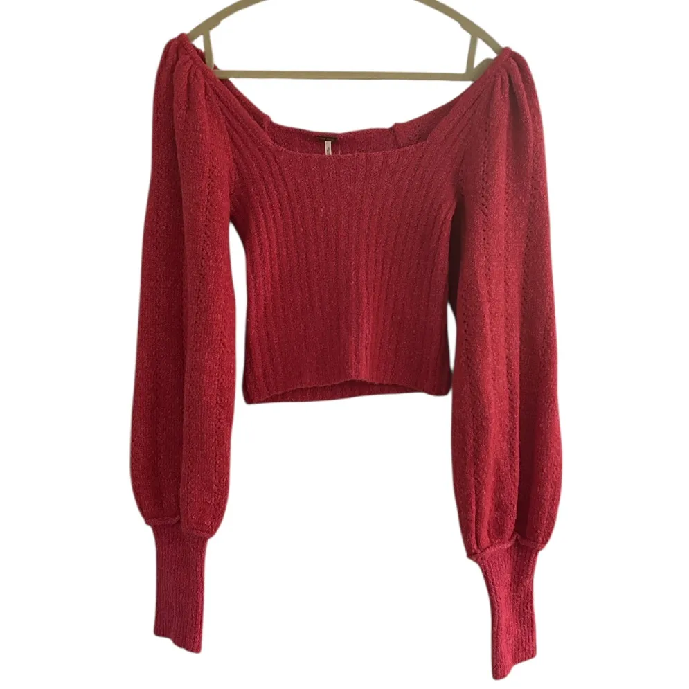 Free People Katie Hot Pink Ribbed Knit Balloon Sleeve Sweater Size Small NEW - Image 3