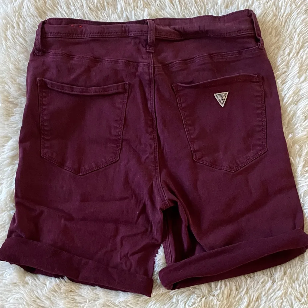 Guess Burgundy Distressed Jean Shorts - Image 2