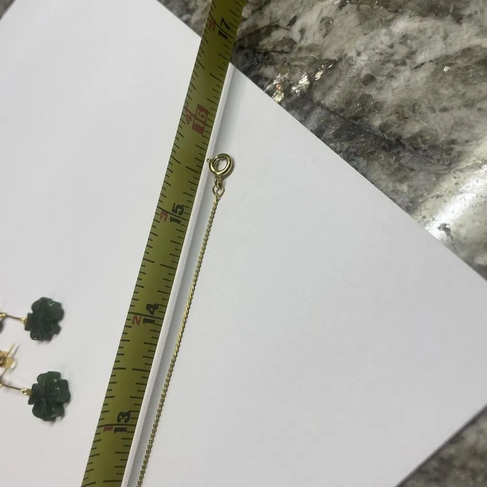 Necklace Pierced Dangle Earrings Costume Jewelry Set Gold Tone Green Clover - Image 9