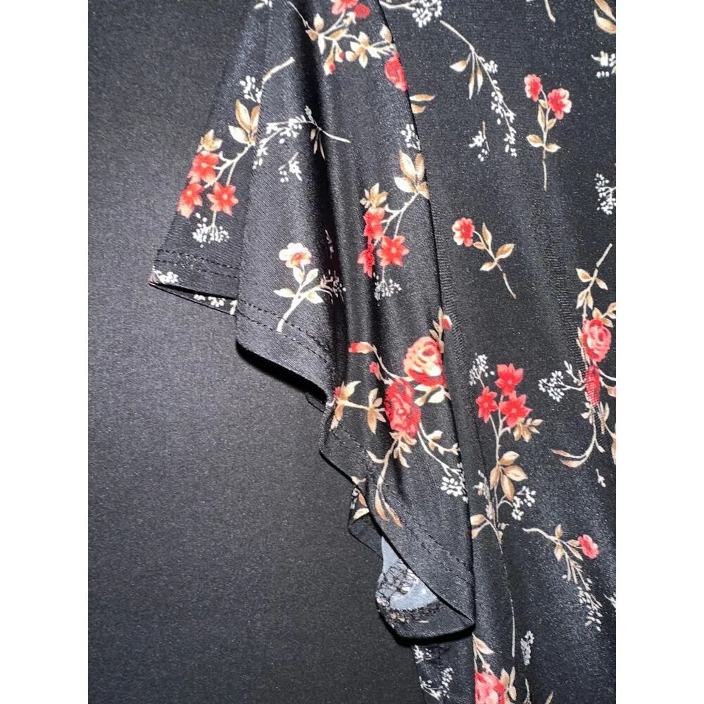 Kaileigh Black Floral Deep V Neck Dress Sz M - Image 2