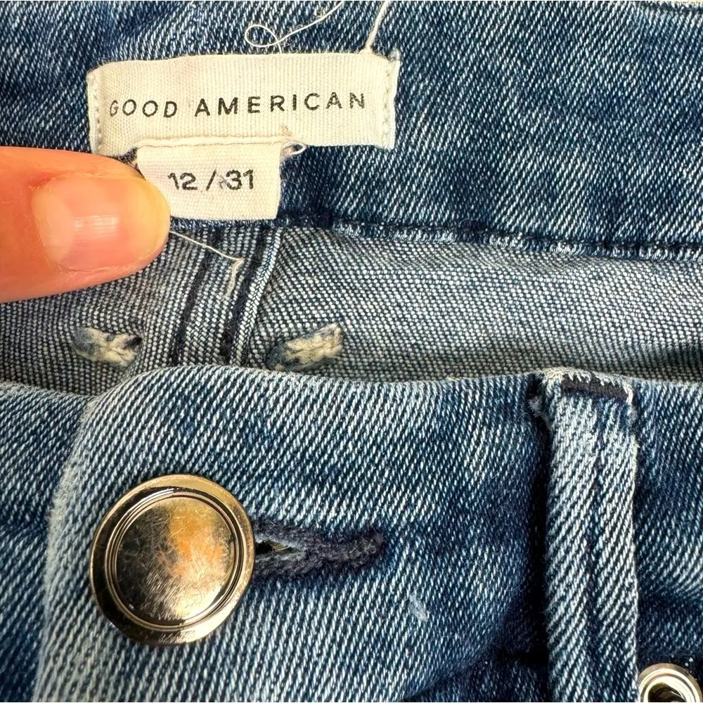 Good American High Rise Destroyed Distressed Cut Off Women's Denim Blue Jeans 12 - Image 2