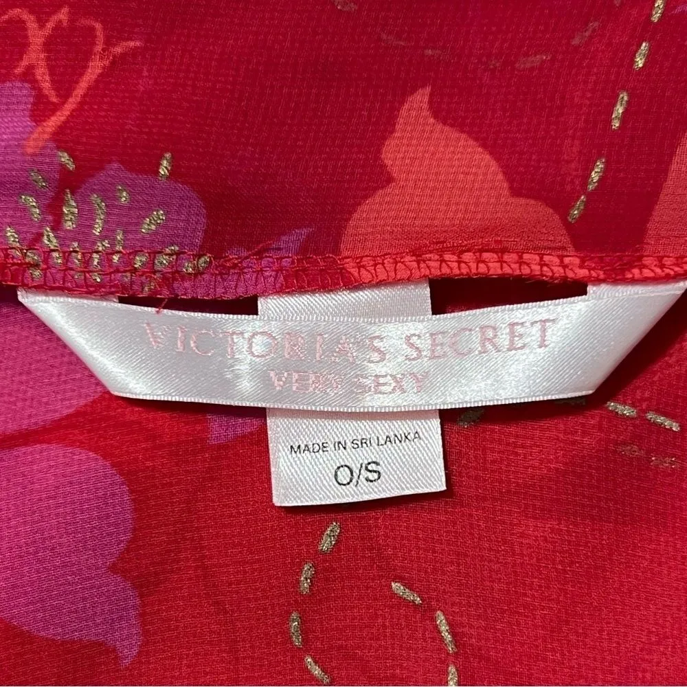 Victoria’s Secret Very Sexy Kimono Robe OS Red Floral Sheer Chiffon Lounge - Image 6