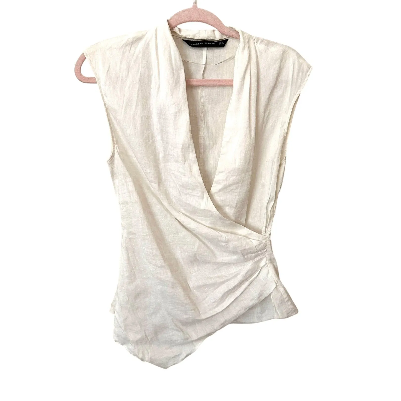 ZARA Draped Linen‎ Blend Top White Small - Image 2