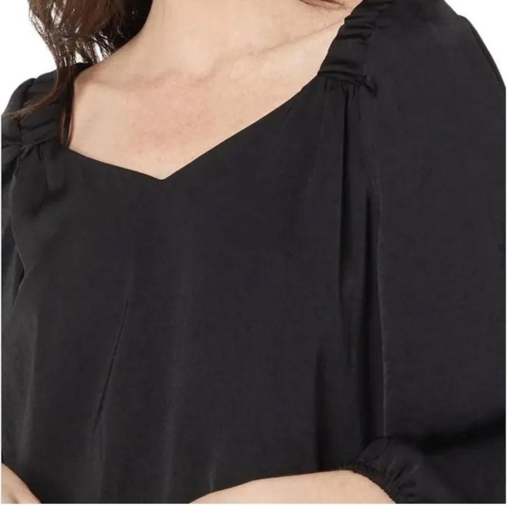 NWT Vince Camuto Black 3/4 Puff Sleeve Elastic Shoulder Rumple Blouse - Image 2