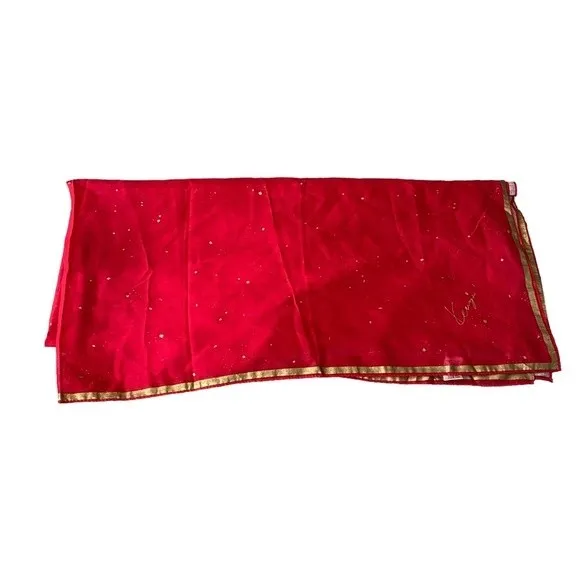 Kenzo Womens 100% Silk Tie Neck Hair Fashion Scarf Bright Red Gold Accent Square - Image 2