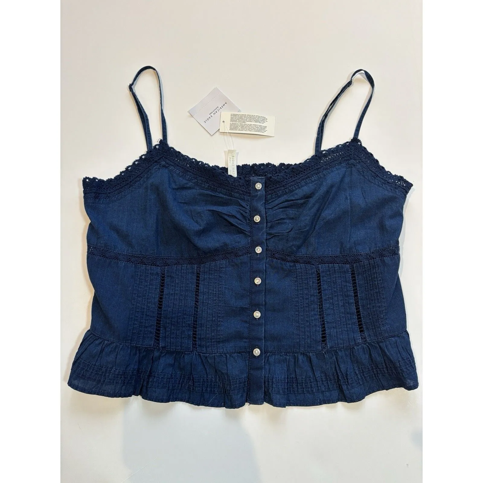 American Eagle Outfitters Blue Babydoll Y2K Peplum Cami Crop Top Smocked L - Image 2