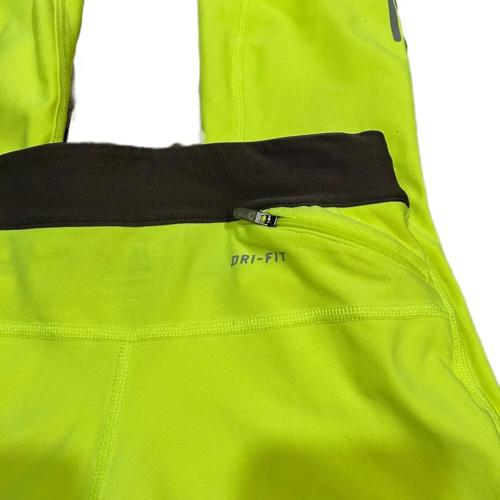 Nike Dri-Ft XS Neon Yellow Crop Leggings Embroidered Swoosh - Image 5