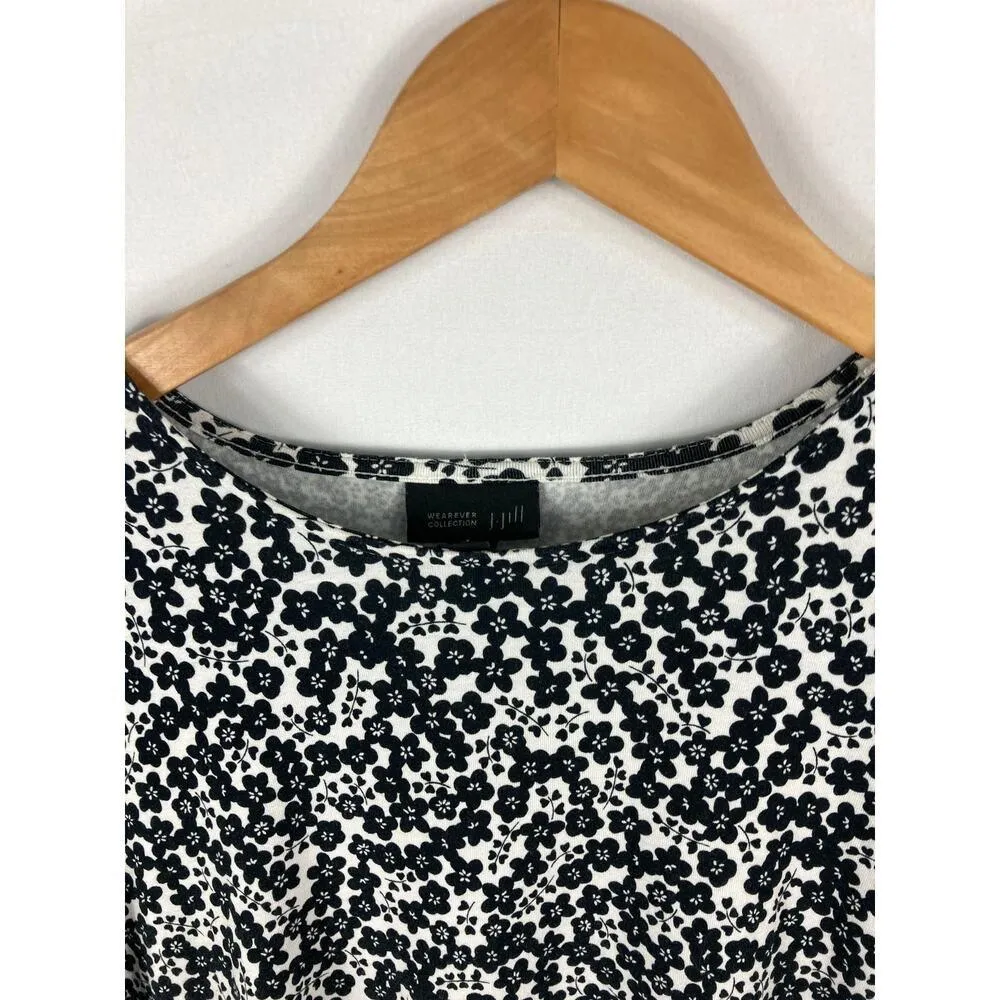 J Jill Wearever Floral Tie Back Long Sleeve Blouse Size Medium Black - Image 3