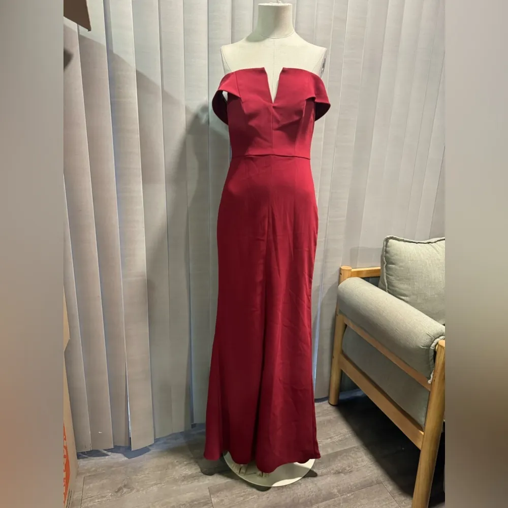 DESSY COLLECTION VIVIAN diamond notched off the shoulder crepe dress ✨ Red Size 0 - Image 4