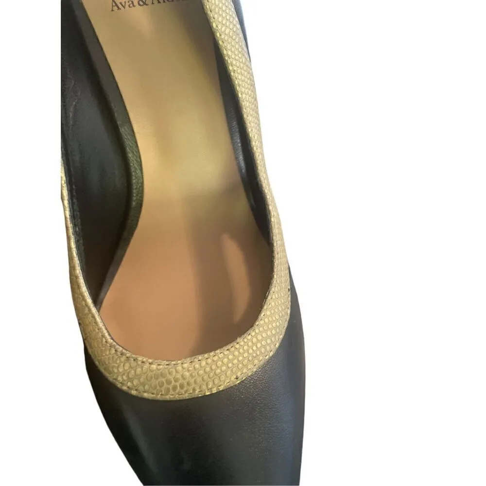 NWOB Ava&Aiden Black/ Gold Leather Pumps/ Stilletos Size 8.5 Black - Image 3