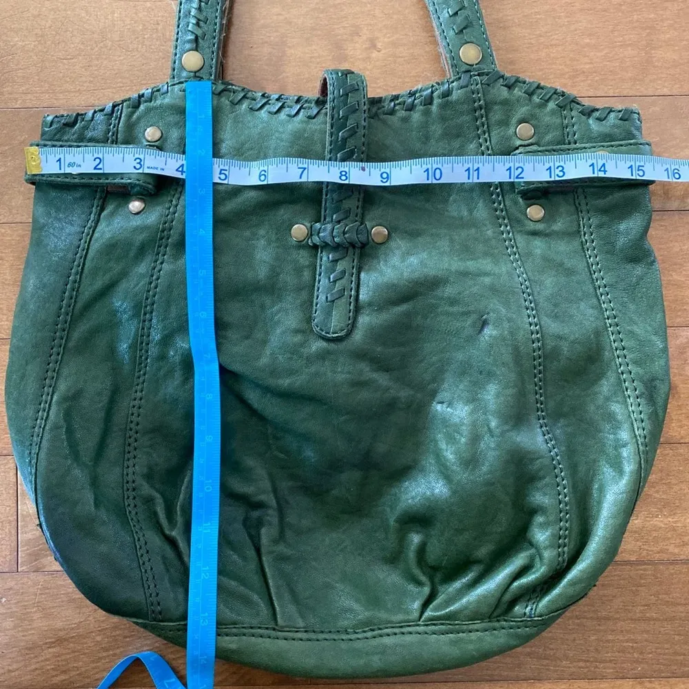 Lucky Brand Olive Green Soft Italian Leather Laced Hobo Tote Book Shoulder Bag - Image 7