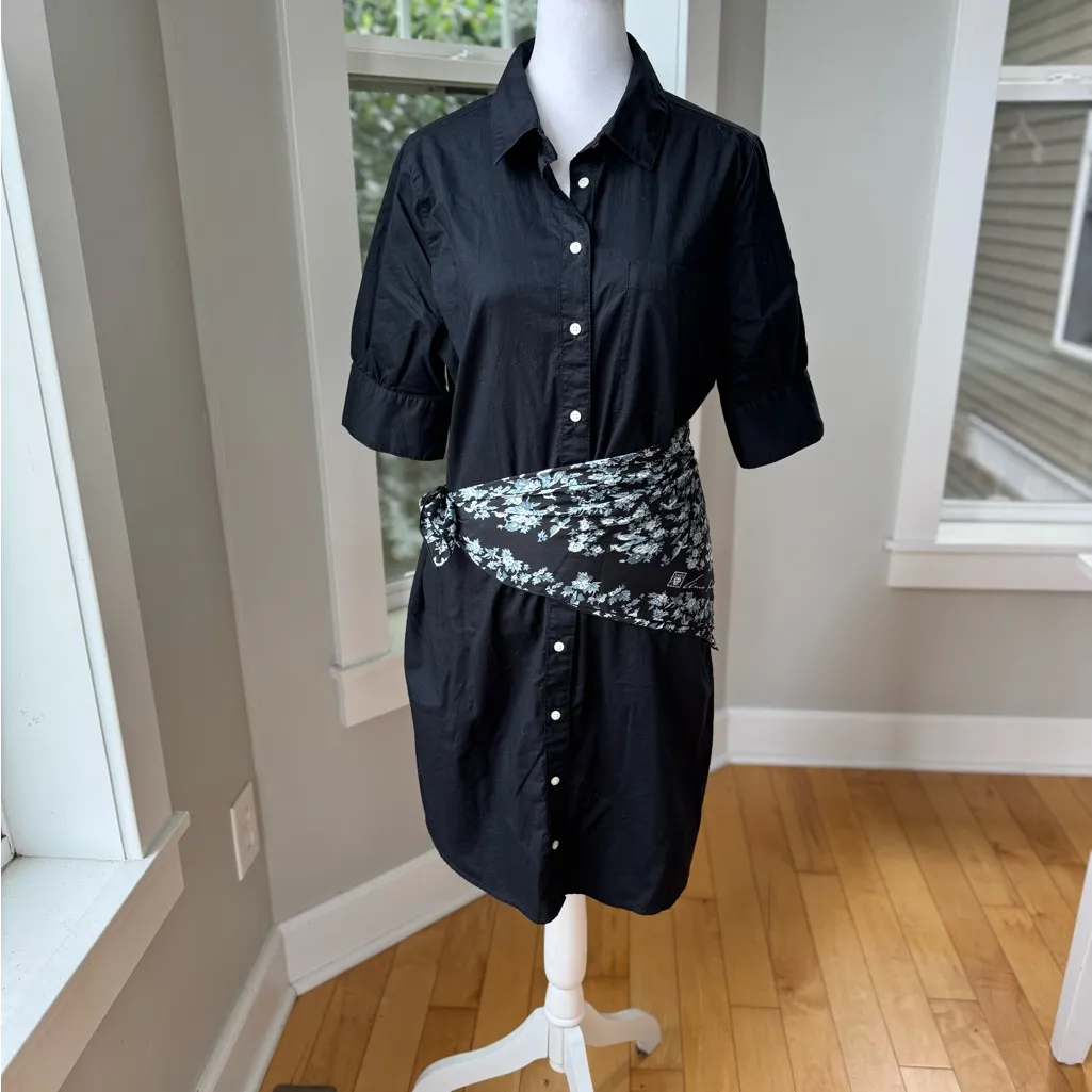 Old Navy Black Cotton Short Sleeve Button Down Shirt Dress French Style Medium - Image 5