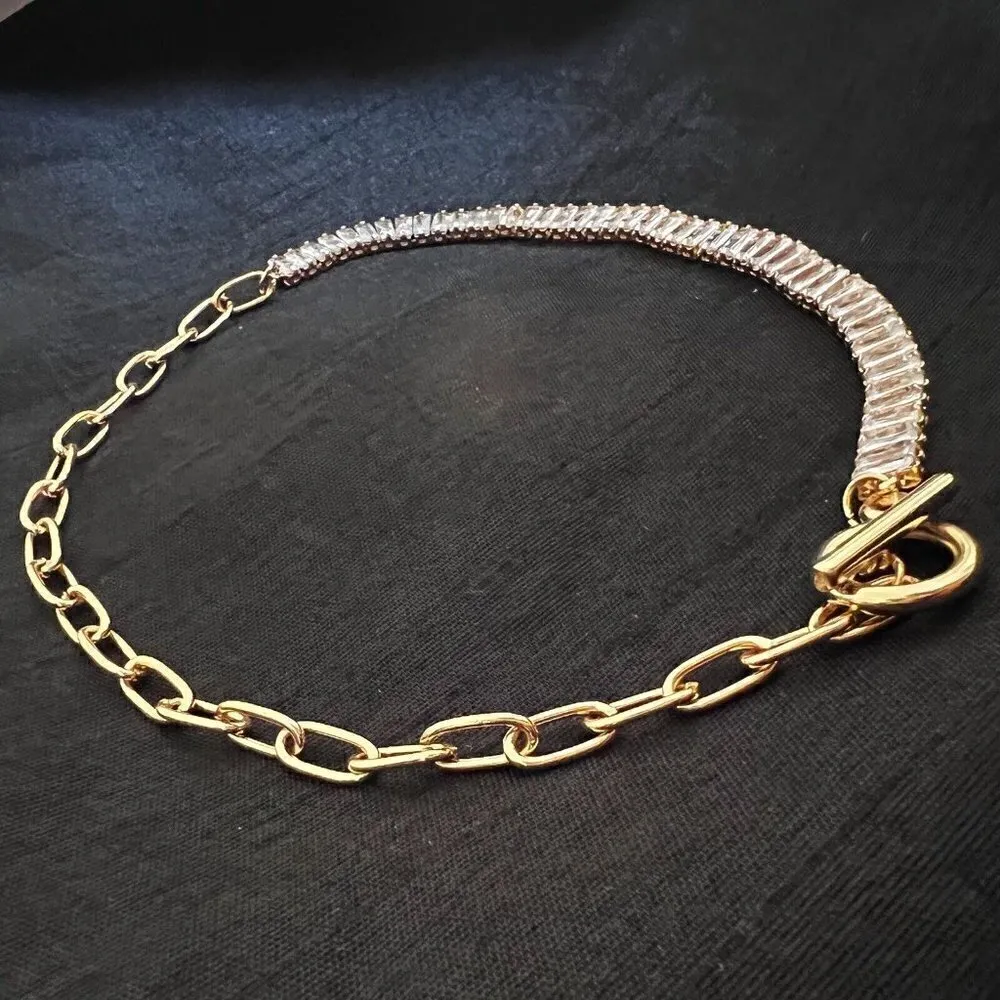 Gold Plated Paper clip cubic Zircon necklace choker womens jewelry - Image 6