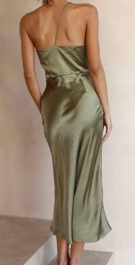 Billy j Satin Midi Dress - Olive Green - Image 2