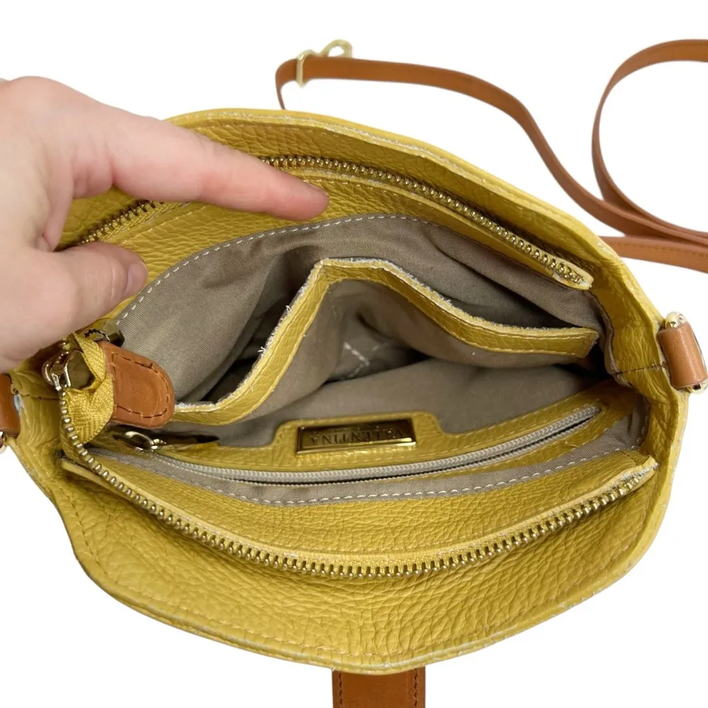 Valentina Yellow Genuine Pebbled Leather Crossbody Or Shoulder Bucket Bag Purse - Image 10