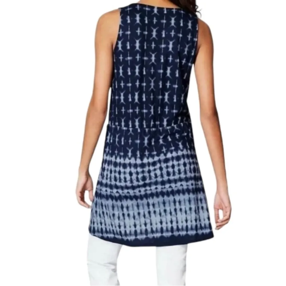 J. Jill Pure Jill Blue & White Tie Dye Linen Blend Tunic Top/Dress Size PS - Image 2