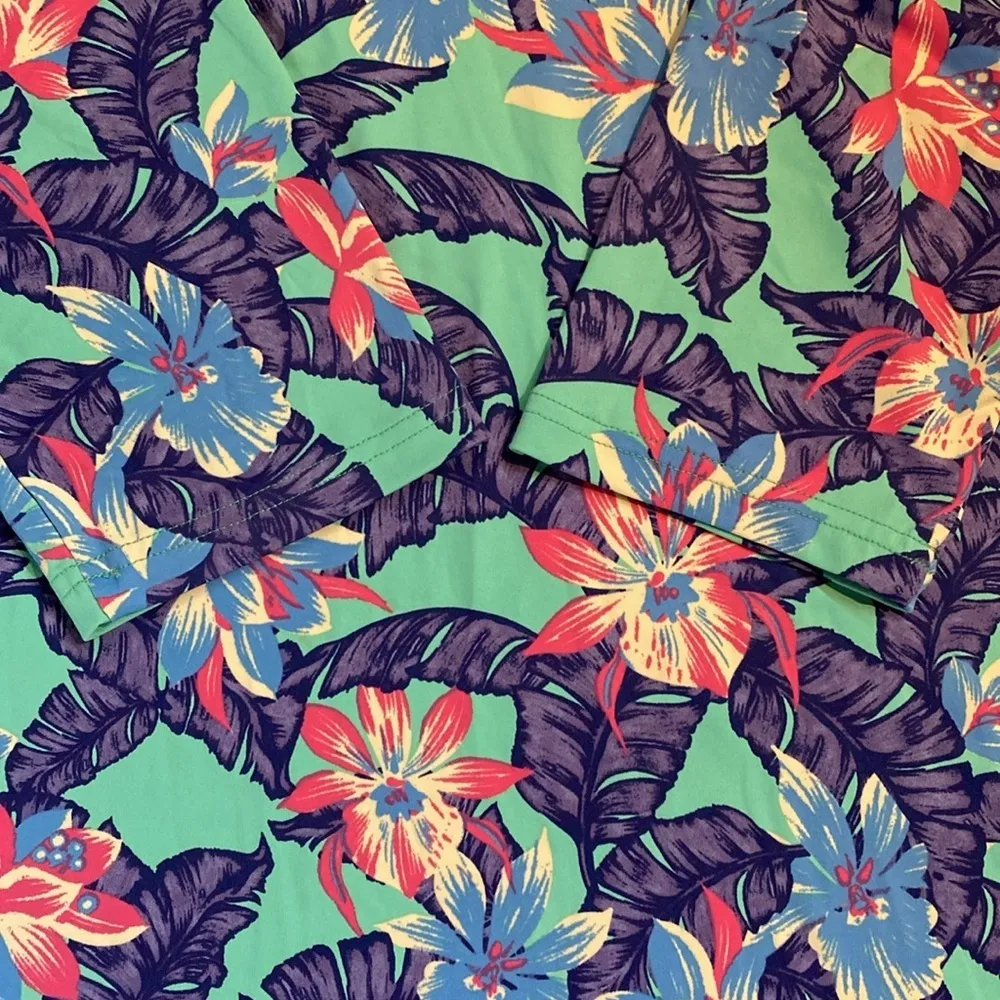 Caribbean Joe 3/4 Sleeve V Neck Signature Tropical Purple Aqua Dress SMALL - Image 5