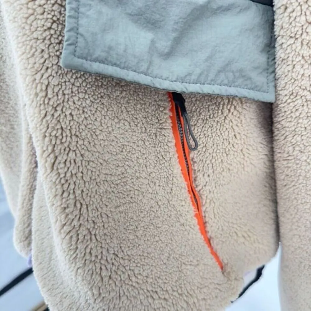 Zara Women’s Tan Beige Fleece Sherpa‎ Sage Green Zip Jacket X Small Rare - Image 5