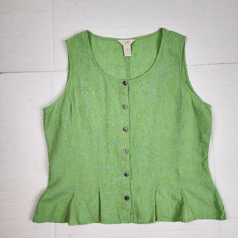 J.Jill Linen Top Blouse Lime Green Sleeveless Button - Image 12