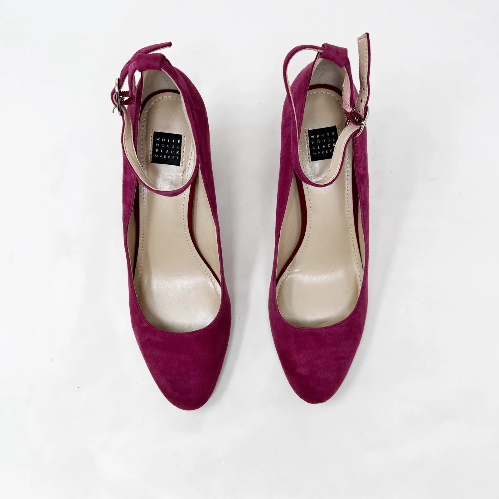[White House Black Market] Plum Suede Chunky Almond Toe Ankle Strap Heels Sz 8.5 - Image 6