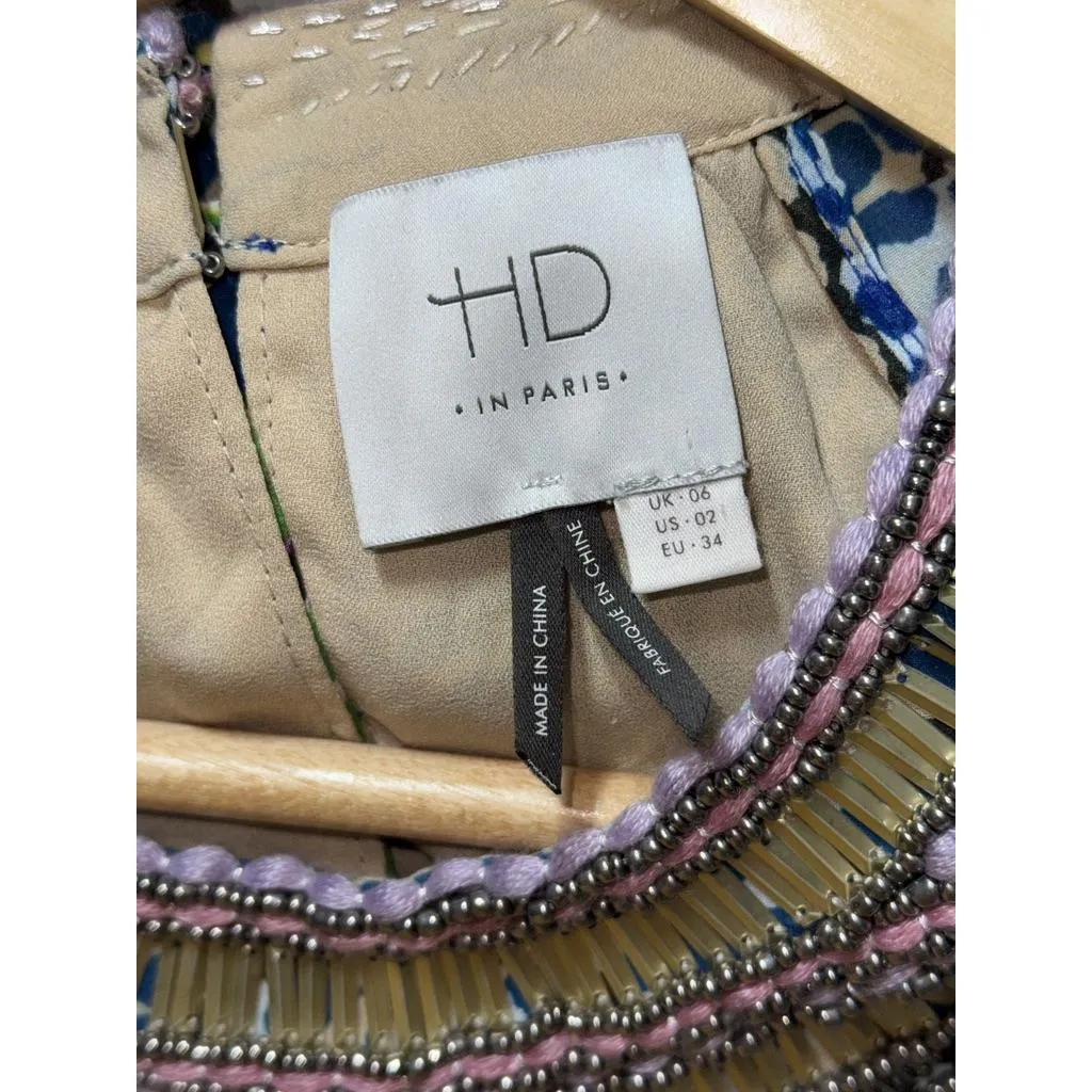 HD in Paris Anthropologie Blue Orange Green White Beaded Halter Maxi Dress Sz 6 - Image 6