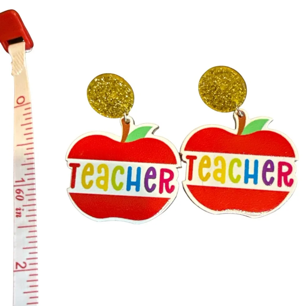 3/$20 Colorful Teacher Apple Earrings - Image 2