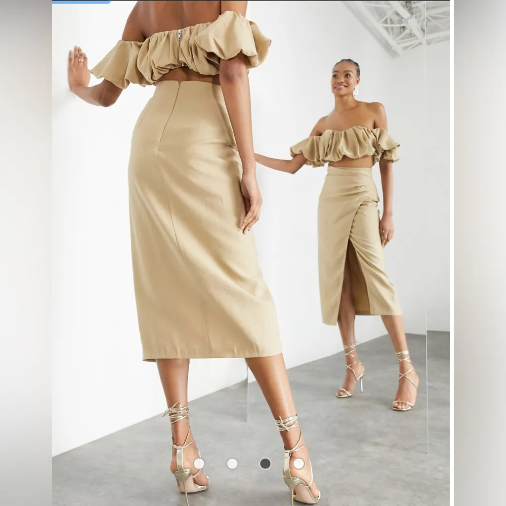 ASOS Edition Midaxi Wrap Maxi Skirt in Rose Pink Peach Crinkle Slit Zip Party - Image 4