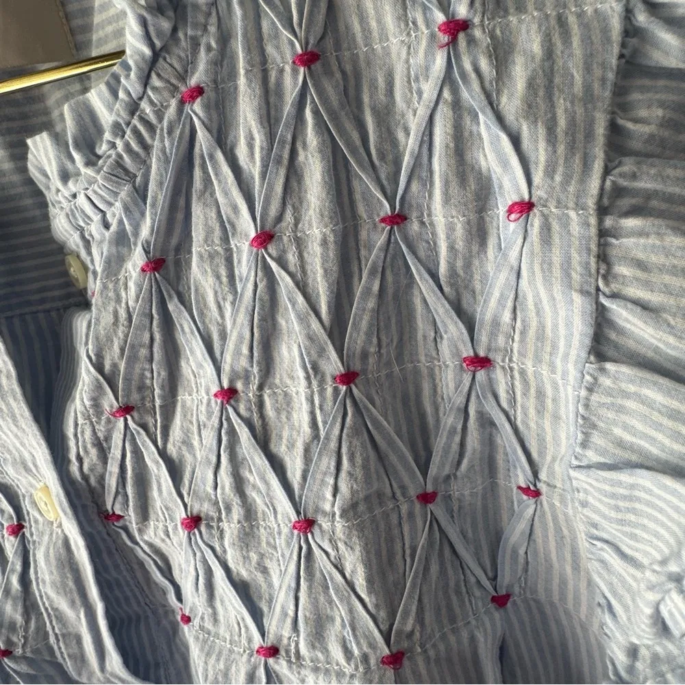 Loft Blue Striped Flutter Sleeve Women's Top - Image 2