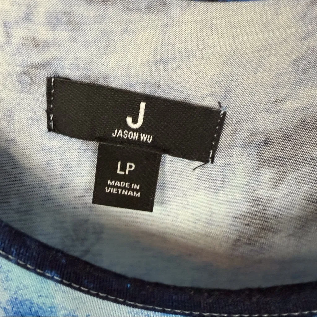 J Jason Wu Dresses A480664 Tie Dye Knit Ruffle Midi Dress Large Petite Blue - Image 6