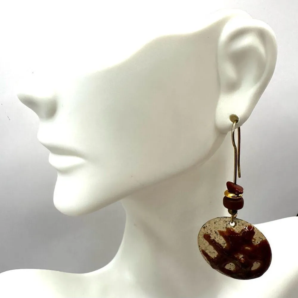 Brass hand painted stone earrings Brown - Image 5