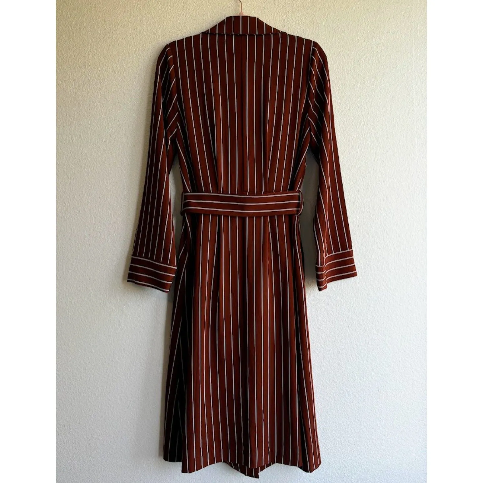 Privacy Please Cassidy Belted Midi Trench in Brown & Tan Stripe size Small - Image 11