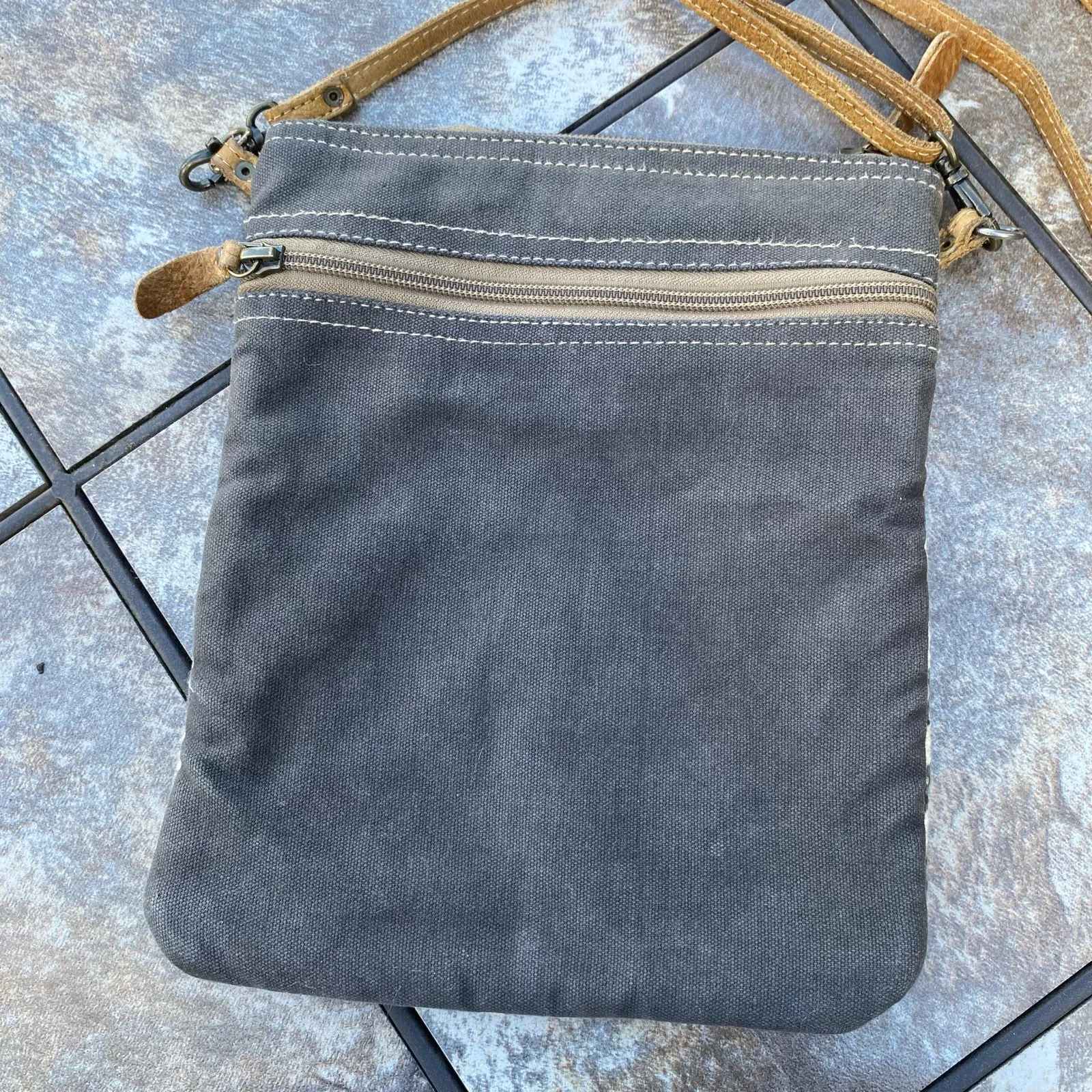 Myra Chevron Cowhide Grandiose Crossbody Bag Gray - Image 3