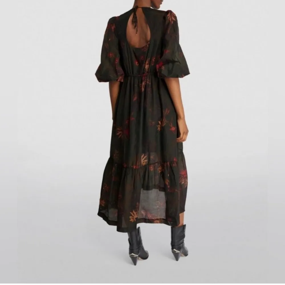 Allsaints Rosi Nila Dark Khaki Green Tiered V-neck Midi Dress Sz 0 - Image 4