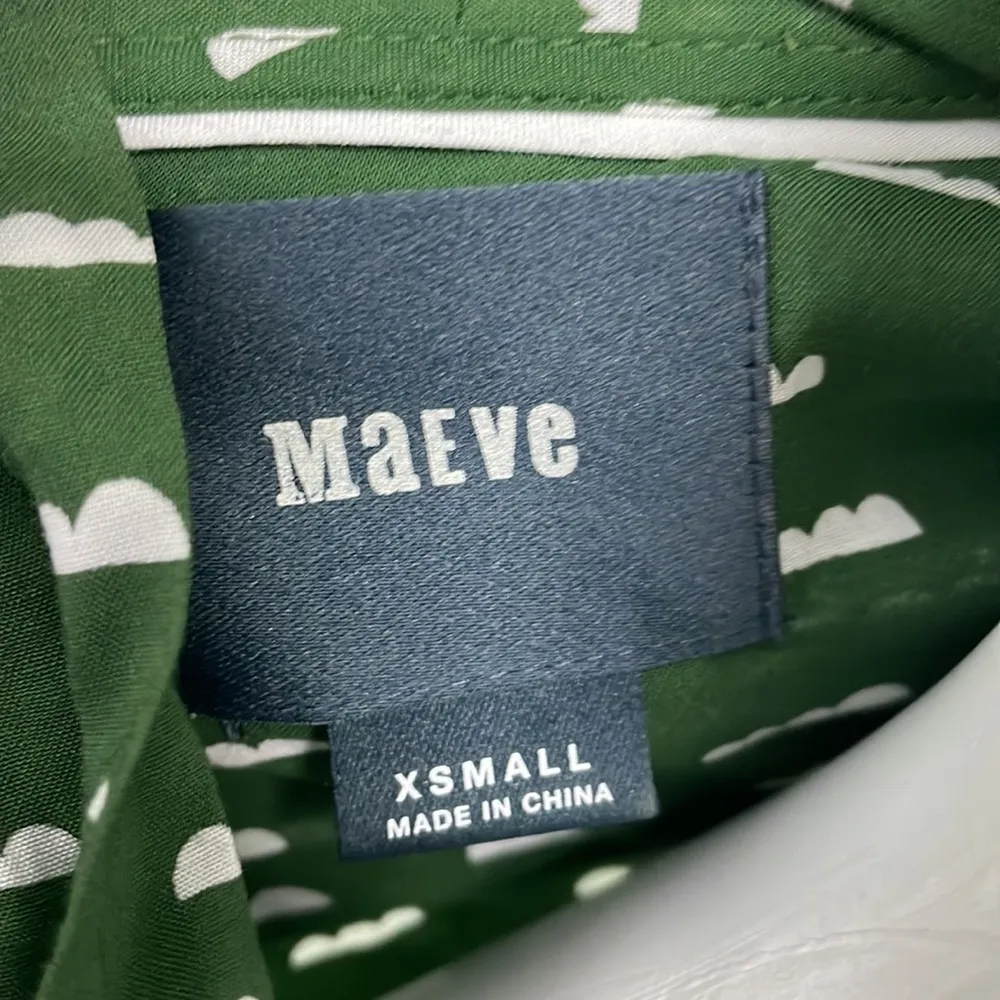 Anthropologie Maeve Green White Cloud V Neck Tie Swing Tunic Blouse Women’s XS - Image 8