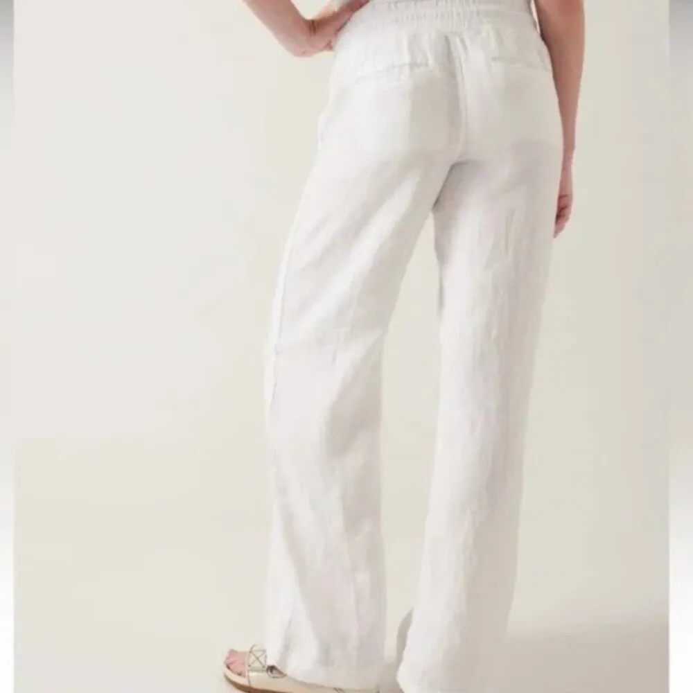 NWOT Athleta Cabo White Linen Wide Leg High Rise Pants - Image 4