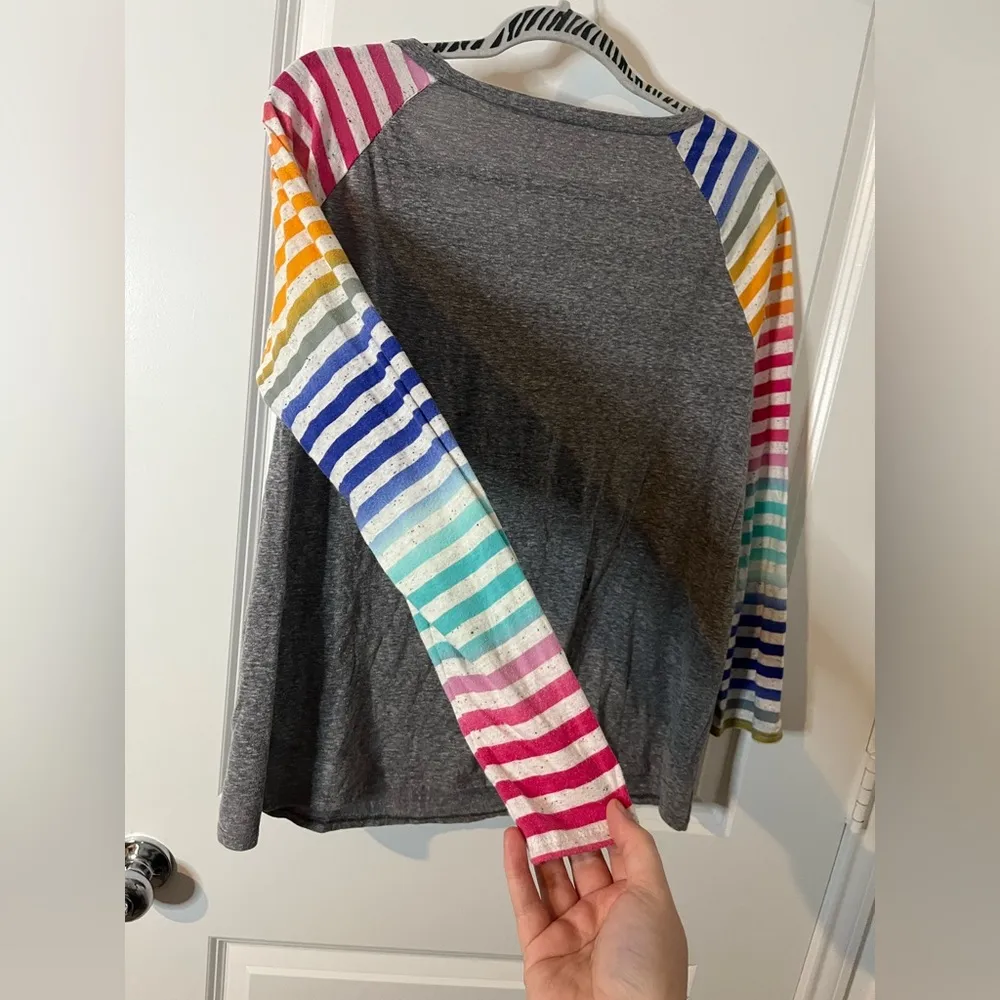 Unbranded Women’s Long Rainbow Slub Nep Sleeved Lightweight Gray Tshirt Sz Large Pink - Image 9