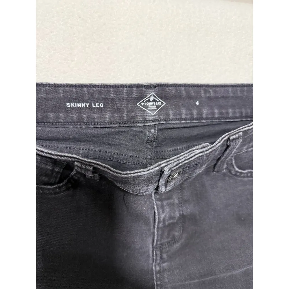 St Johns Bay Womens Mid Rise Size 4 Skinny Fit Black Jeans - Image 5