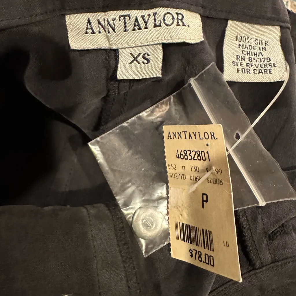ANN TAYLOR SILK BLACK WIDE LEG HIGH RISE Women's Drawstring Button fly Pants XS - Image 4