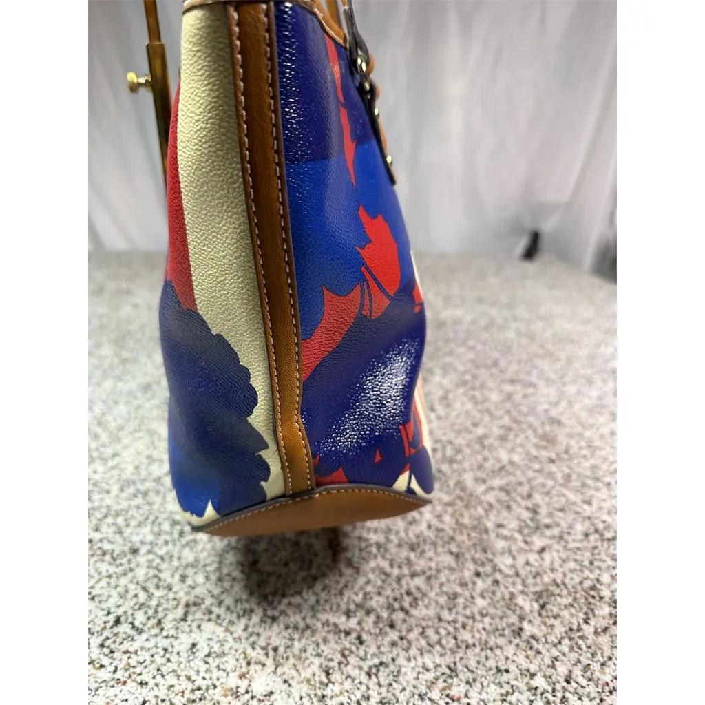 Nine West Women's Floral Tote Bag Red White Blue Brown Accents - Image 8