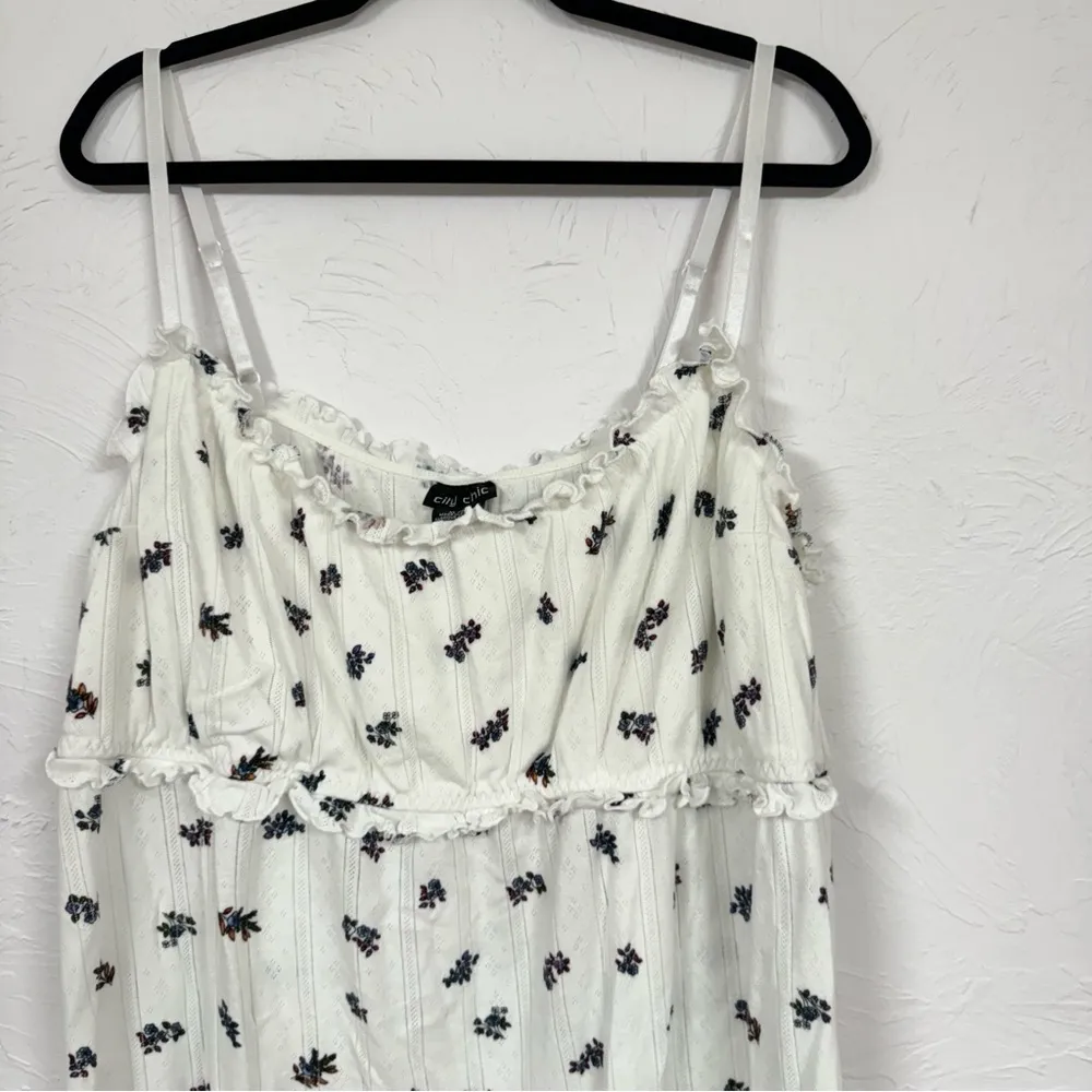 City Chic White Floral Eyelet Tank Top Women XL Romantic Ruffle Adjustable Strap - Image 2