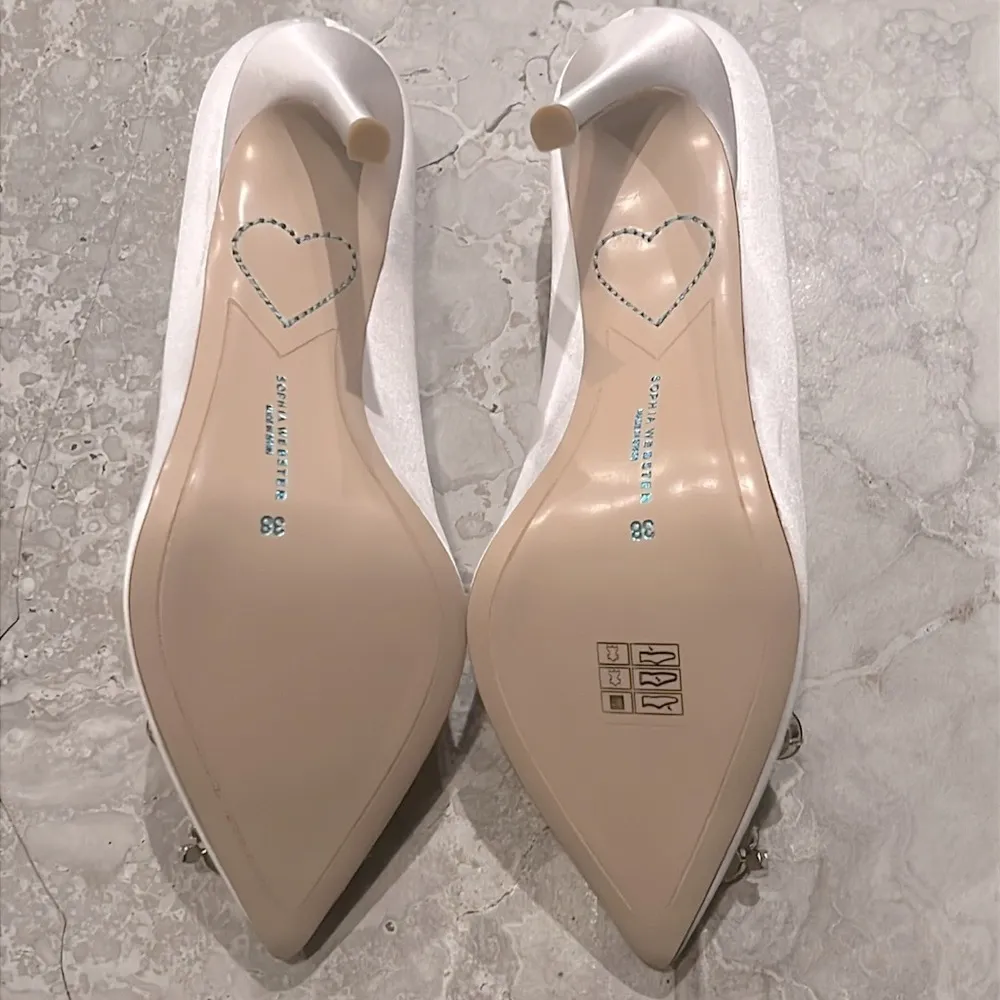 Sophia Webster Margaux Embellished Pointed Toe Pumps in Ivory Satin, Size 38 NEW White - Image 10