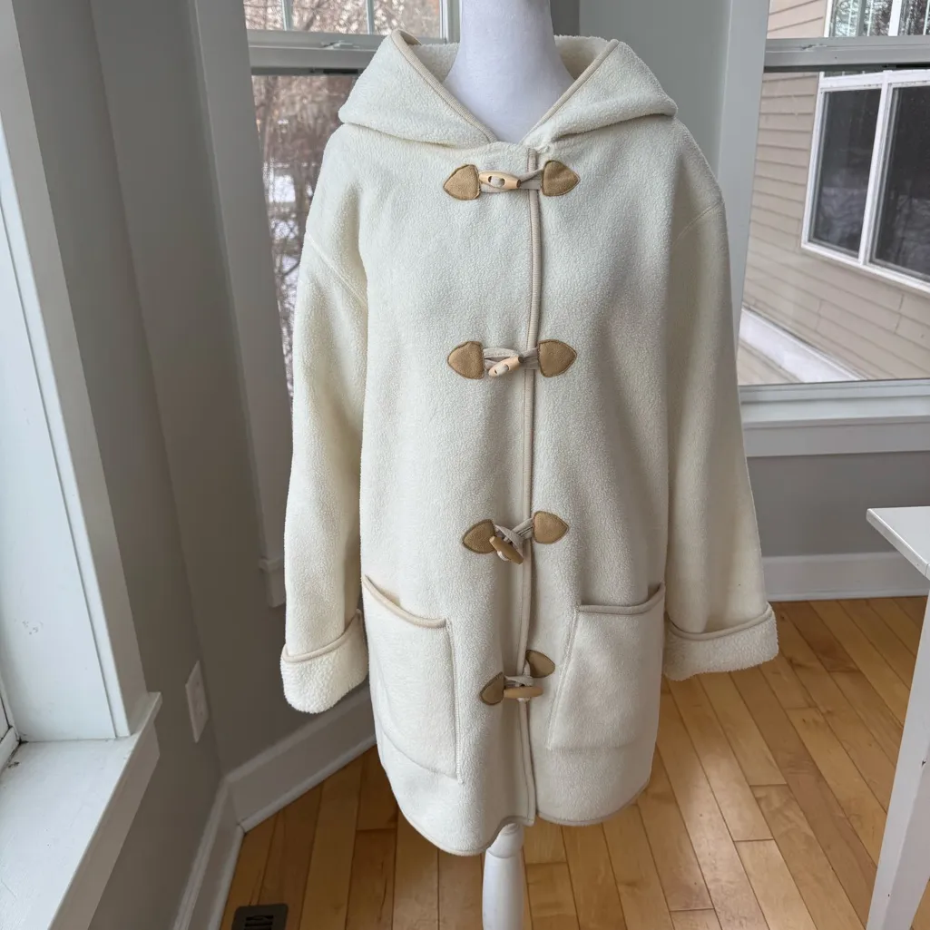 Vintage Crazy Horse Ivory Cream Fleece Hooded Anorak Jacket Coat Size Medium Tan - Image 4