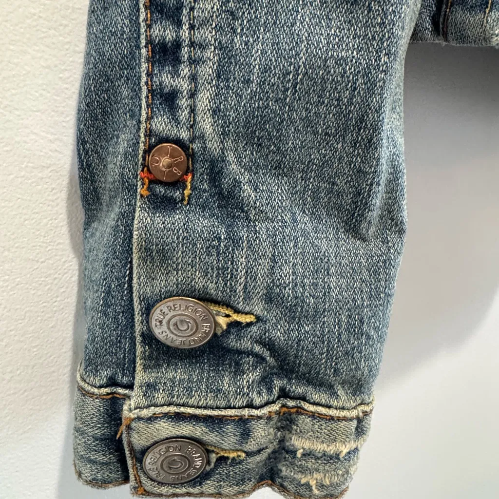 Y2K True Religion Denim Jacket corduroy elbow patch women’s SZ L Retro Vintage - Image 6