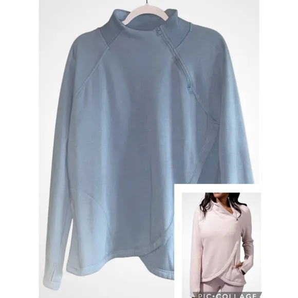90 Degree By Reflex Blue Zip Neck Thumb Hole Long Sleeve Fleece Pullover XL - Image 1