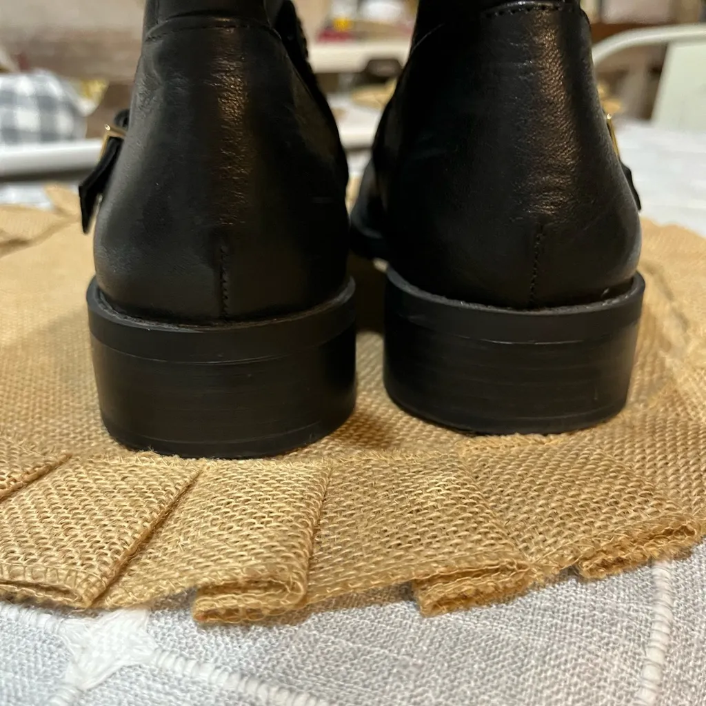 Jessica Simpson Skylar Black Leather Moto Boots with Gold Hardware Sz 8 - Image 7