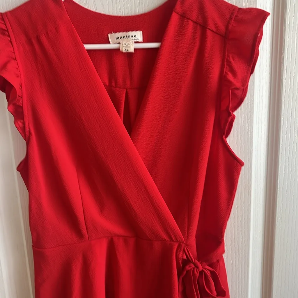 Monteau Red Flutter Sleeve Wrap Blouse - Image 3