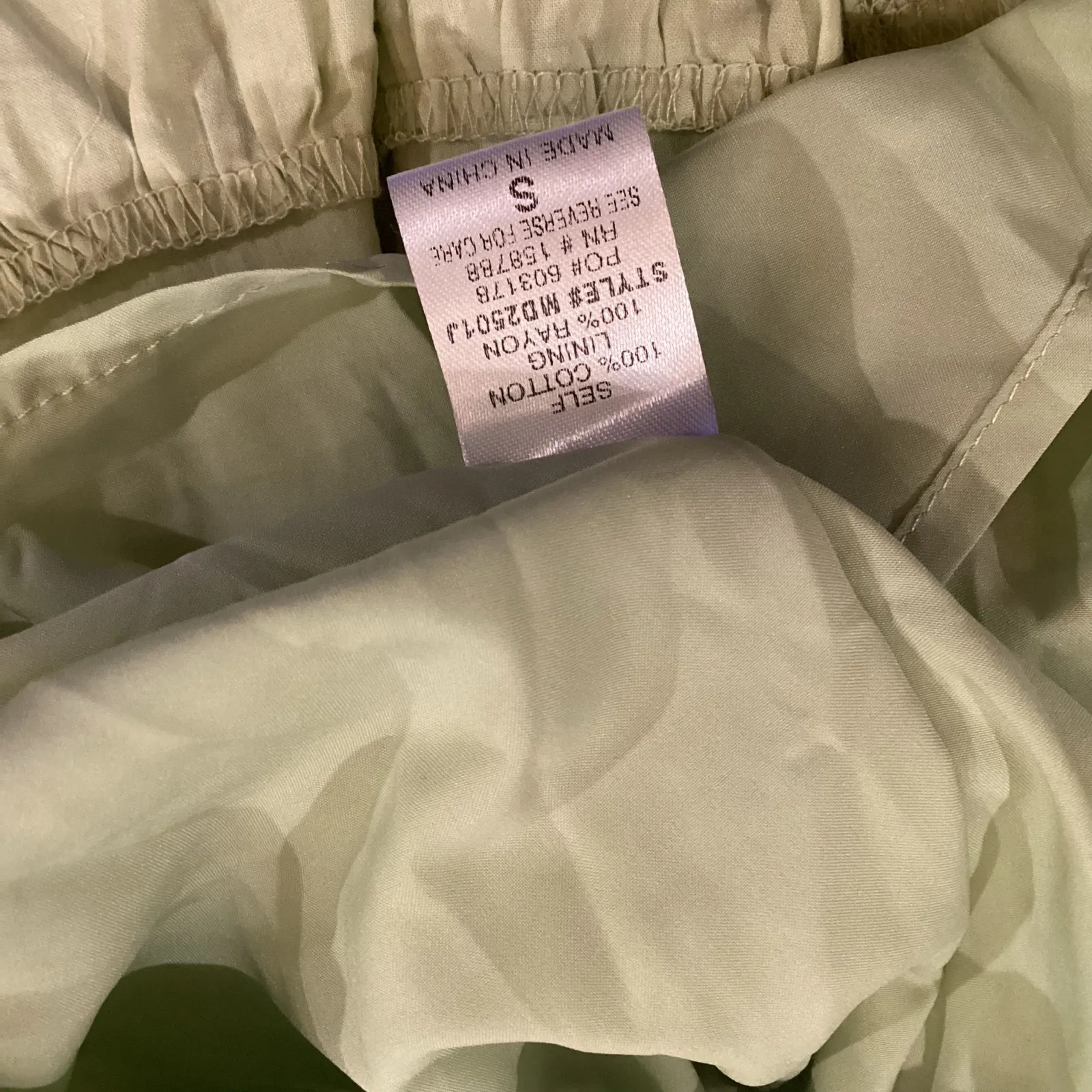 Mable Emory Smocked Ruffle Babydoll cotton mini dress NWT light green olive S - Image 4