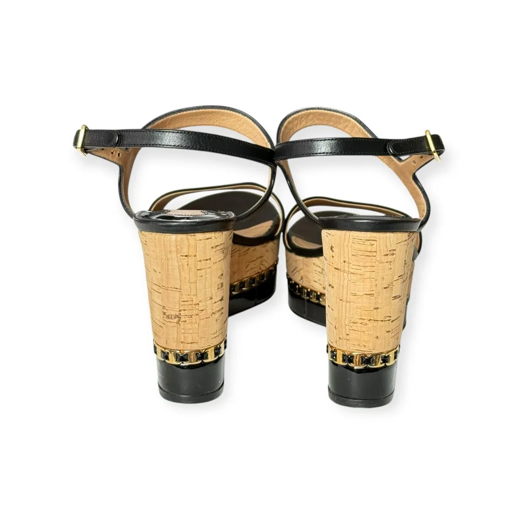 Salvatore Ferragamo ꔘ Mollie Chain Platform Wedge Sandals ꔘ Black Leather ꔘ 9.5B - Image 4