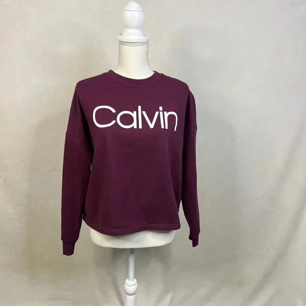 Calvin Klein Women's‎ Medium Maroon Crewneck Long Sleeve Cotton Sweatshirt - Image 2