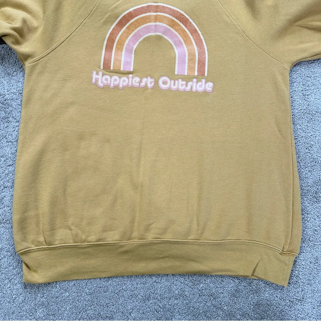 alpenglow Women’s Happiest Outside Crewneck Sweatshirt Longsleeve in Mustard XL Yellow - Image 4
